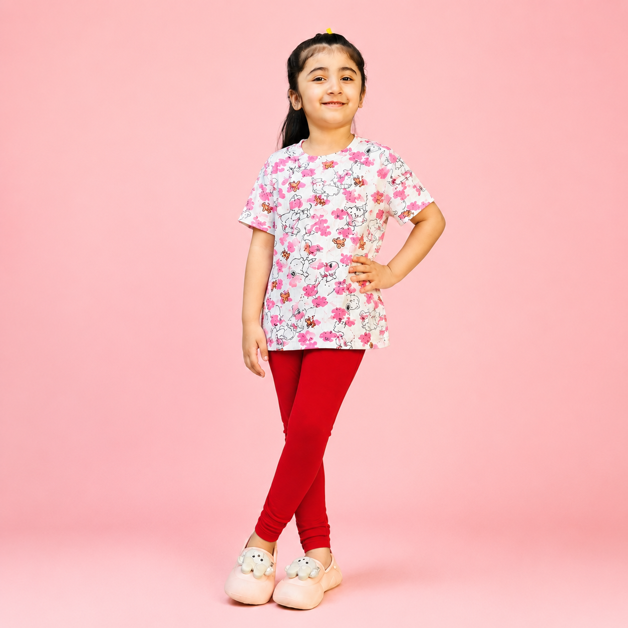 Girls Snoopy Print Ribbed Cotton T-Shirt | Soft Summer Casual Tee